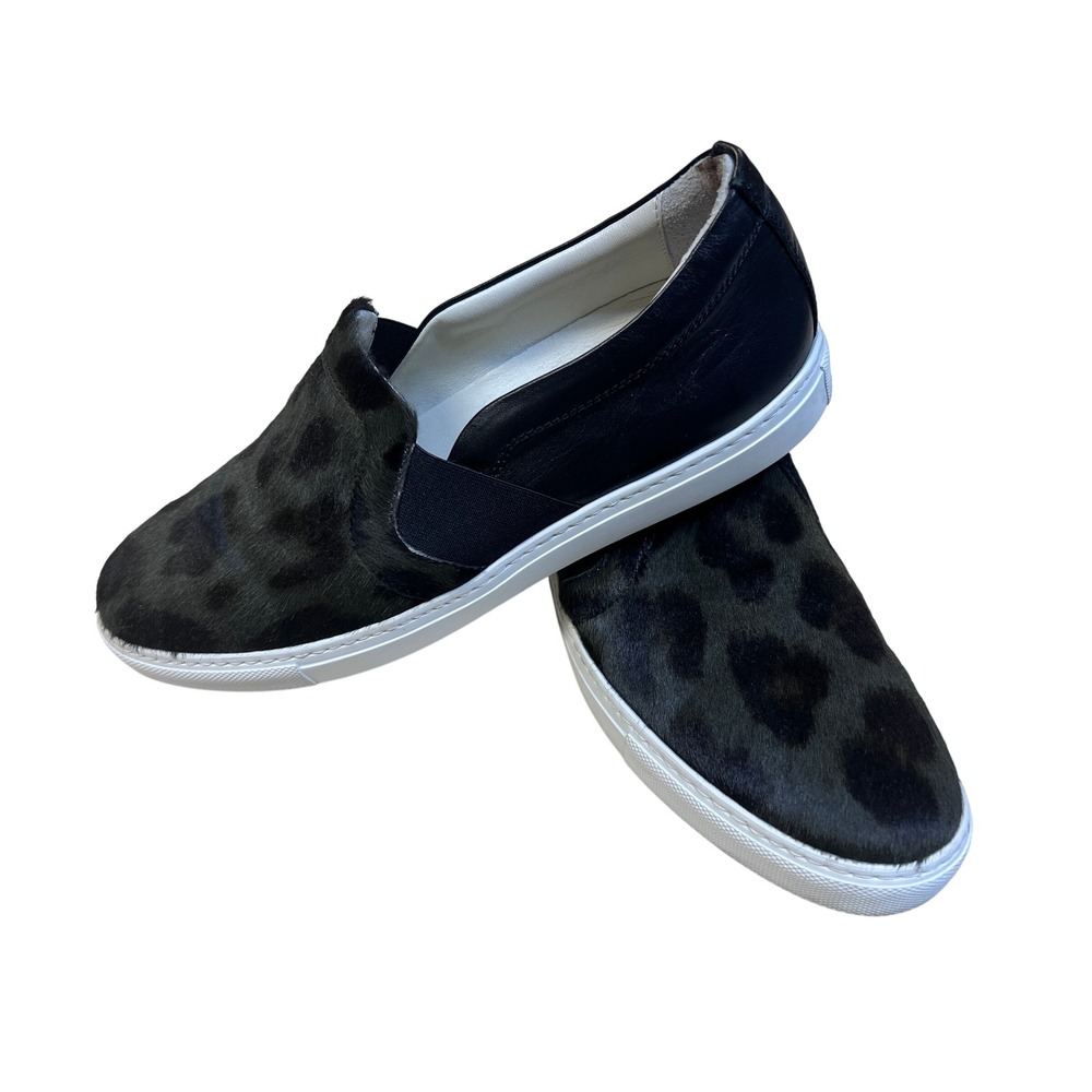 Lanvin Slip On Sneakers Size 39 Black Calf Hair Leopard Print Good Italy Luxury